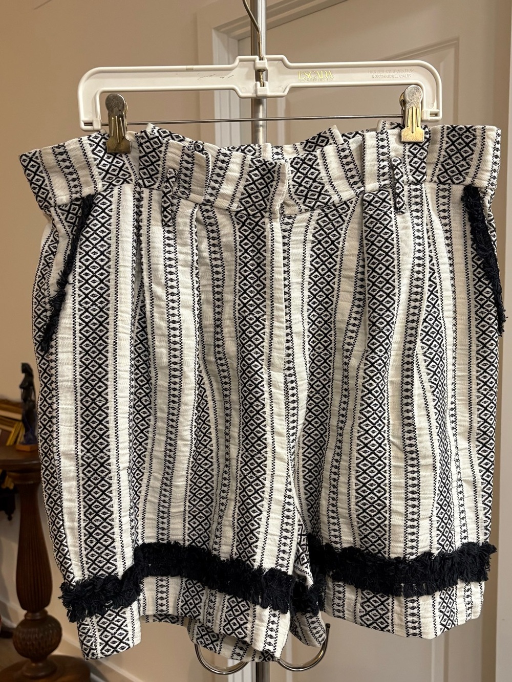 Neon Rose Black & White Striped High-Waist Fringe Shorts